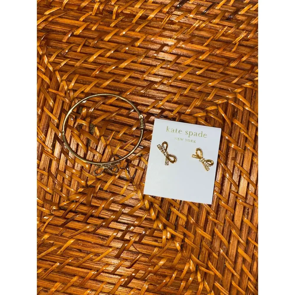 Kate Spade Bow Jewelry Bundle Lot Set Earrings NWT Bow Bangle Bracelet Gold - Picture 4 of 9